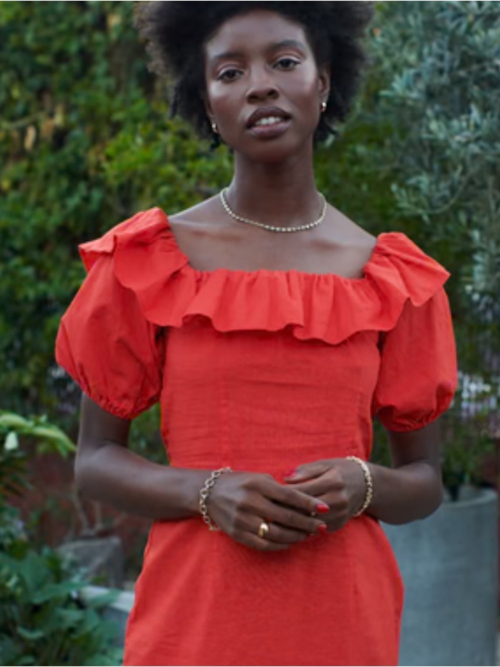 NEW H&M Linen Cotton Blend Red Orange Off Shoulder Mini Dress Summer Size Medium - Picture 7 of 7